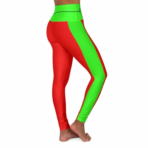 High Waisted Yoga Leggings, Red And Neon Green Beating Heart Sports