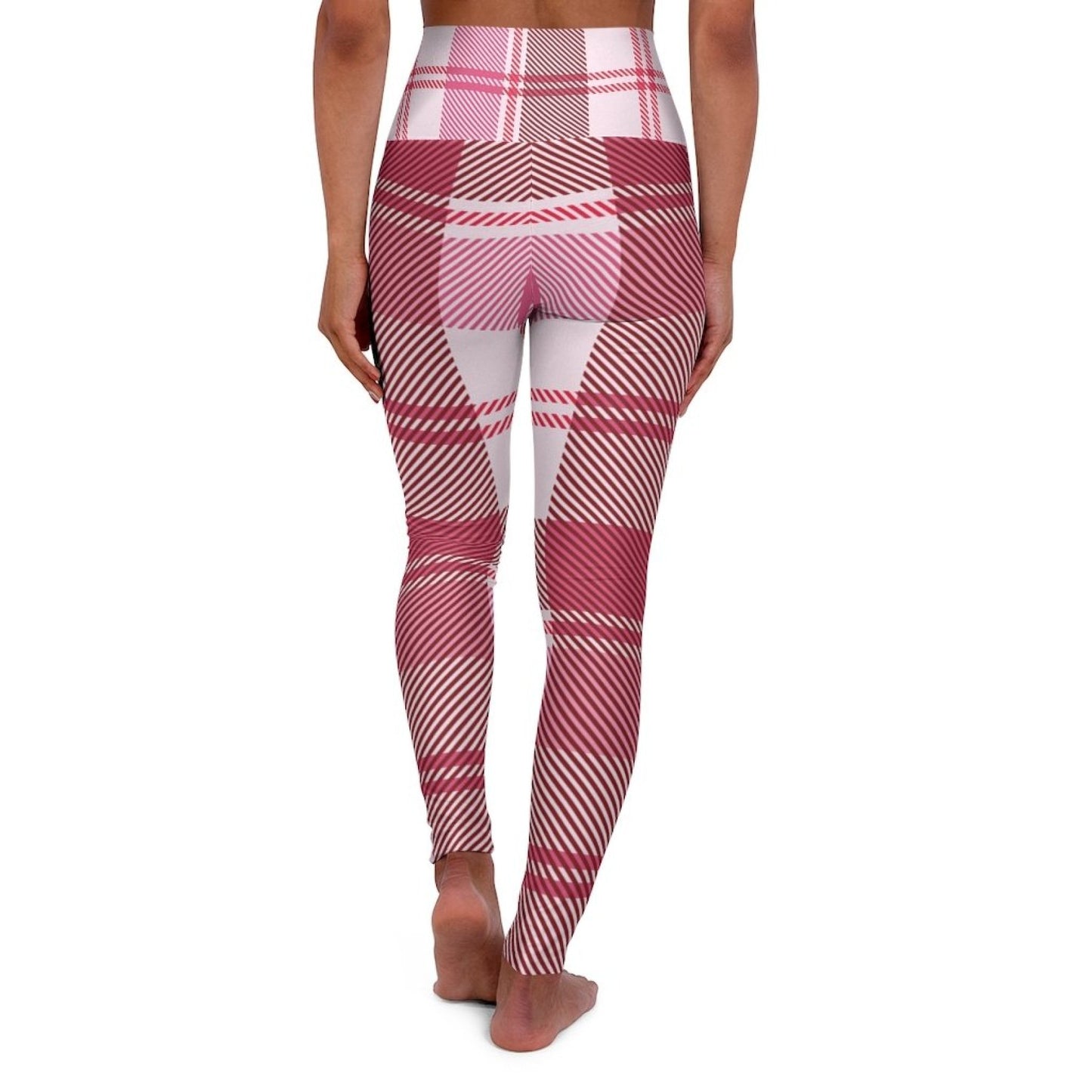 Womens High Waist Fitness Leggings / Yoga Pants, Pink Plaid